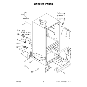 Cabinet Parts Diagram and Parts List for WRF560SEHV05  Whirlpool Refrigerator