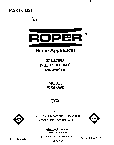 Front Cover Diagram and Parts List for F9858*0  Roper Range
