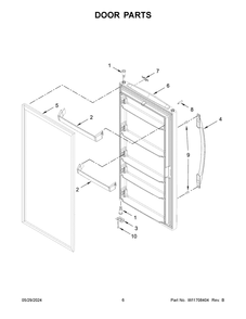 Door Parts Diagram and Parts List for WZF57R16FW10  Whirlpool Freezer
