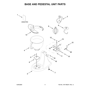 Base And Pedestal Unit Parts Diagram and Parts List for 5KSM150PSBBK5  KitchenAid Mixer