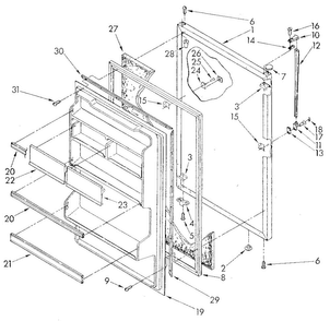 Refrigerator Door Diagram and Parts List for ET18GKXSM0B  Whirlpool Refrigerator