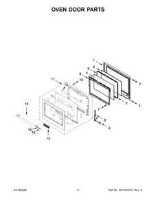 Oven Door Parts Diagram and Parts List for KOES527PSS00  KitchenAid Wall Oven