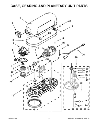 Case, Gearing And Planetary Unit Parts Diagram and Parts List for KP26M1XQ2PH5  Whirlpool Mixer