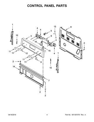 Control Panel Parts Diagram and Parts List for YWFC310S0EW3  Whirlpool Range