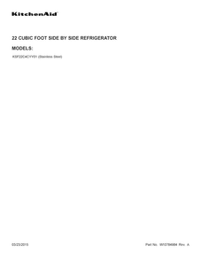 Cover Sheet Diagram and Parts List for KSF22C4CYY01  KitchenAid Refrigerator