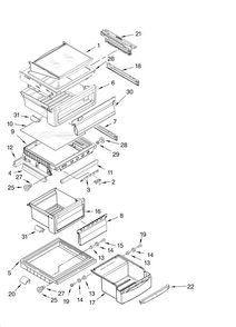 Refrigerator Shelf Parts Diagram and Parts List for KSCS25INMS00  KitchenAid Refrigerator