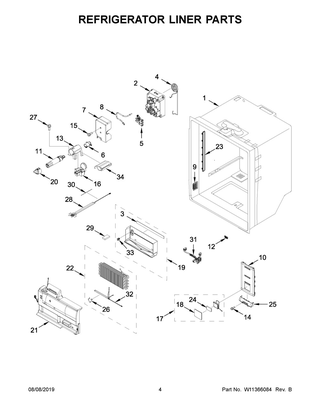 Refrigerator Liner Parts Diagram and Parts List for WRF954CIHV01  Whirlpool Refrigerator