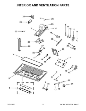 04 - Interior And Ventilation Parts Diagram and Parts List for WMH73521CS6  Whirlpool Microwave Oven Combo