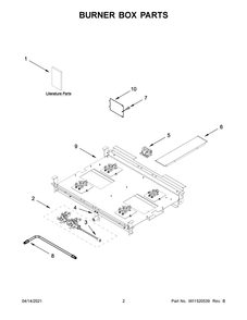 Burner Box Parts Diagram and Parts List for KFGC500JBK01  Whirlpool Range