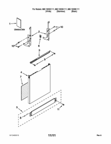 Door And Panel Parts Diagram and Parts List for 66513033K111  Kenmore Dishwasher