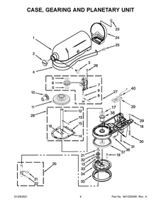 Case, Gearing And Planetary Unit Diagram and Parts List for 5KSM156WPEDR4  Whirlpool Mixer