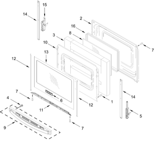 Door Parts Diagram and Parts List for ZREW3886RS0  Whirlpool Range