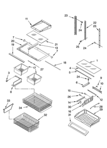 Shelf Parts Diagram and Parts List for KBFL25ETWH11  KitchenAid Refrigerator