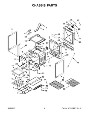 03 - Chassis Parts Diagram and Parts List for YWEE745H0FE1  Whirlpool Range