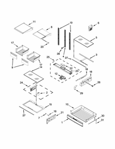 Shelf Parts Diagram and Parts List for IX7DDEXDSM02  Whirlpool Refrigerator