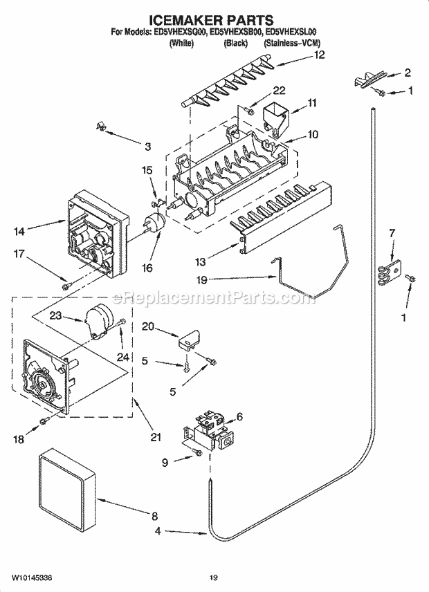 ICEMAKER PARTS, OPTIONAL PARTS Diagram and Parts List for ED5VHEXSL00  Whirlpool Refrigerator