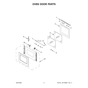 Oven Door Parts Diagram and Parts List for YWOS52ES4MZ02  Whirlpool Wall Oven