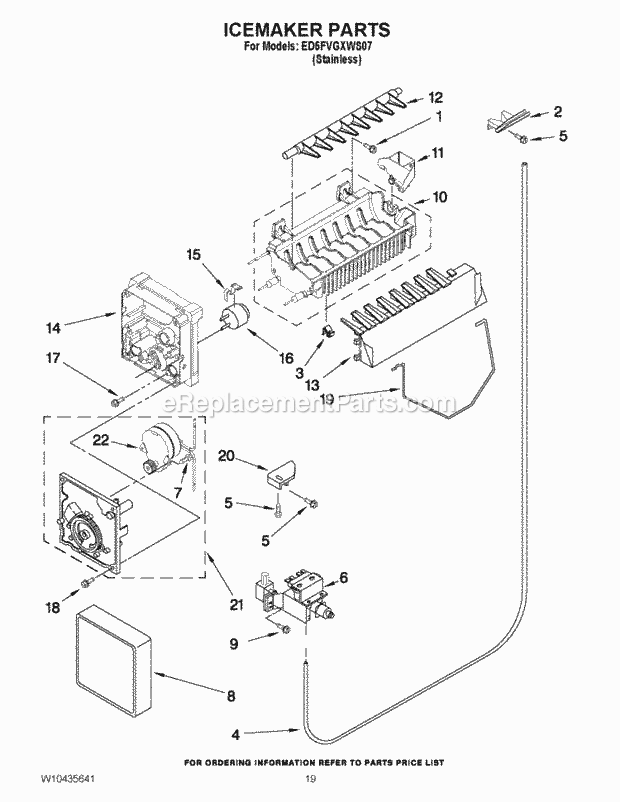 ICEMAKER PARTS Diagram and Parts List for ED5FVGXWS07  Whirlpool Refrigerator