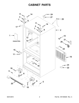 Cabinet Parts Diagram and Parts List for WRF532SMHZ02  Whirlpool Refrigerator