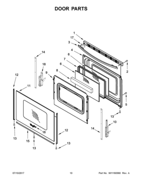 06 - DOOR PARTS Diagram and Parts List for WFG525S0HW0  Whirlpool Range