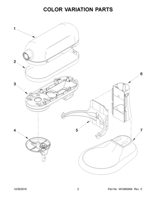 Color Variation Parts Diagram and Parts List for 5KSM7990XBSL0  Whirlpool Mixer