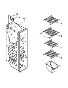 Freezer Liner Parts Diagram and Parts List for 5WRS25KNBF00  Whirlpool Refrigerator