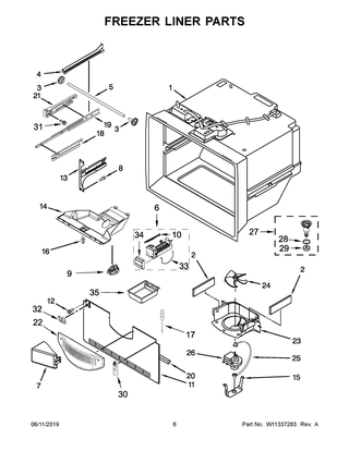 Freezer Liner Parts Diagram and Parts List for KRFC300EBS01  Whirlpool Refrigerator
