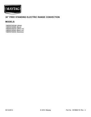 01 - COVER SHEET Diagram and Parts List for YMER8700DB0  Whirlpool Range