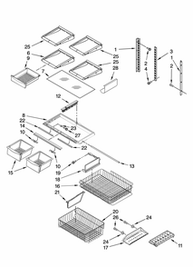 Shelf Parts Diagram and Parts List for GB9SHDXPB12  Whirlpool Refrigerator