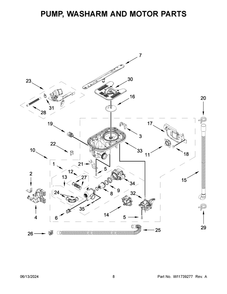 Pump, Washarm And Motor Parts Diagram and Parts List for KDPM704KPS3  KitchenAid Dishwasher