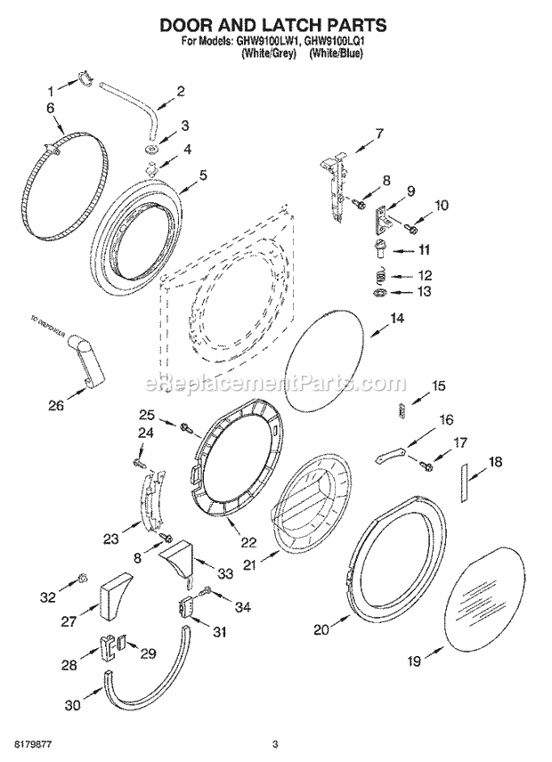 SECTION Diagram and Parts List for GHW9100LW1  Whirlpool Washer