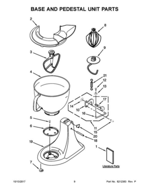 05 - Base And Pedestal Unit Parts Diagram and Parts List for 5KSM150PSEFG4  KitchenAid Mixer
