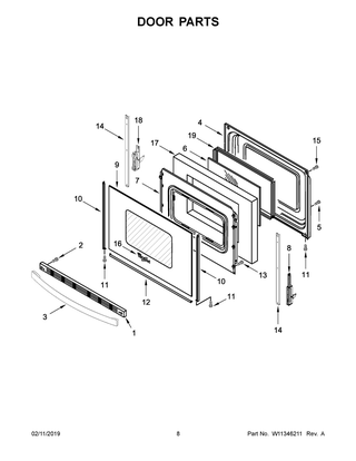 Door Parts Diagram and Parts List for YWFE550S0HB1  Whirlpool Range