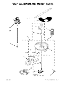 Pump, Washarm And Motor Parts Diagram and Parts List for WDT780SAEM1  Whirlpool Dishwasher