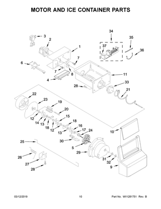 Motor And Ice Container Parts Diagram and Parts List for WRS315SDHB01  Whirlpool Refrigerator