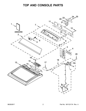 02 - TOP AND CONSOLE PARTS Diagram and Parts List for WED7500GC0  Whirlpool Dryer