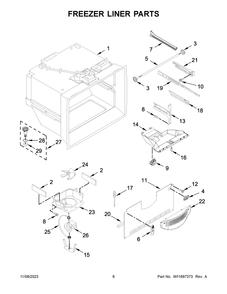 Freezer Liner Parts Diagram and Parts List for WRB329RFBM05  Whirlpool Refrigerator