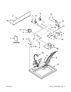 Top And Console Parts Diagram and Parts List for 110C61102011  Kenmore Dryer
