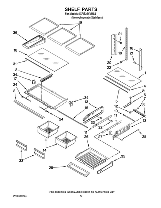 Shelf Parts Diagram and Parts List for KFIS25XVMS3  Whirlpool Refrigerator