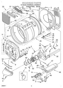 Bulkhead Diagram and Parts List for OEM3-GEQ8858JQ1  Whirlpool Dryer
