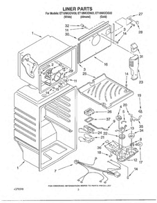 Liner Parts Diagram and Parts List for ET18NKDG00  Whirlpool Refrigerator