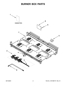 Burner Box Parts Diagram and Parts List for JGRP436HL01  Whirlpool Range