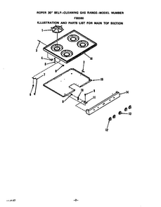 Main Top Diagram and Parts List for F8558*0  Roper Range