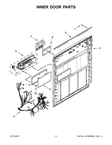 Inner Door Parts Diagram and Parts List for 66513009N511  Kenmore Dishwasher