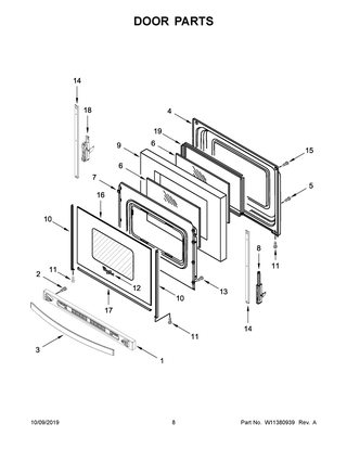 Door Parts Diagram and Parts List for WFE525S0JS0  Whirlpool Range