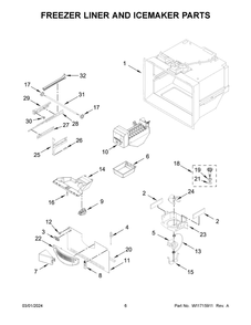 Freezer Liner And Icemaker Parts Diagram and Parts List for KRFF302EBS06  KitchenAid Refrigerator