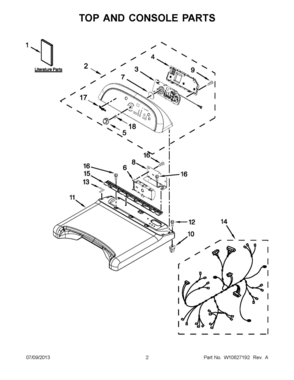 01 - TOP AND CONSOLE PARTS Diagram and Parts List for YWED8100BW0  Whirlpool Dryer