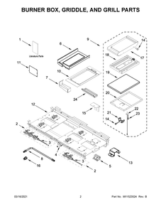 Burner Box, Griddle, And Grill Parts Diagram and Parts List for JGRP748HL01  Whirlpool Range
