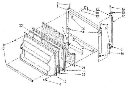 Freezer Door Diagram and Parts List for ET16JKXSN02  Whirlpool Refrigerator