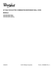 Cover Sheet Diagram and Parts List for WOC54EC0AS03  Whirlpool Microwave